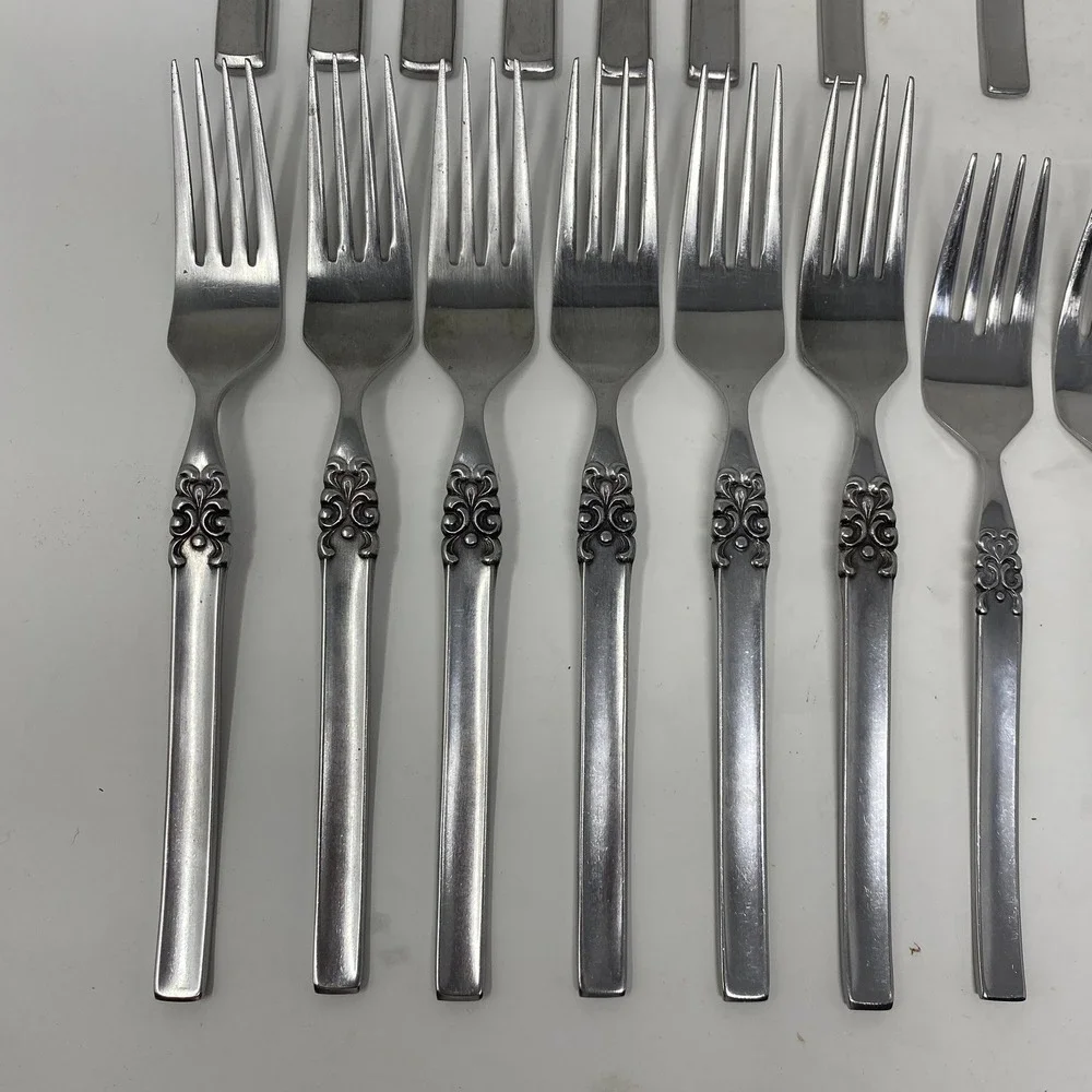 Vtg‎ Ekco Eterna Japan 24 Piece Flatware Set Mid Century Floral Scroll Stainless